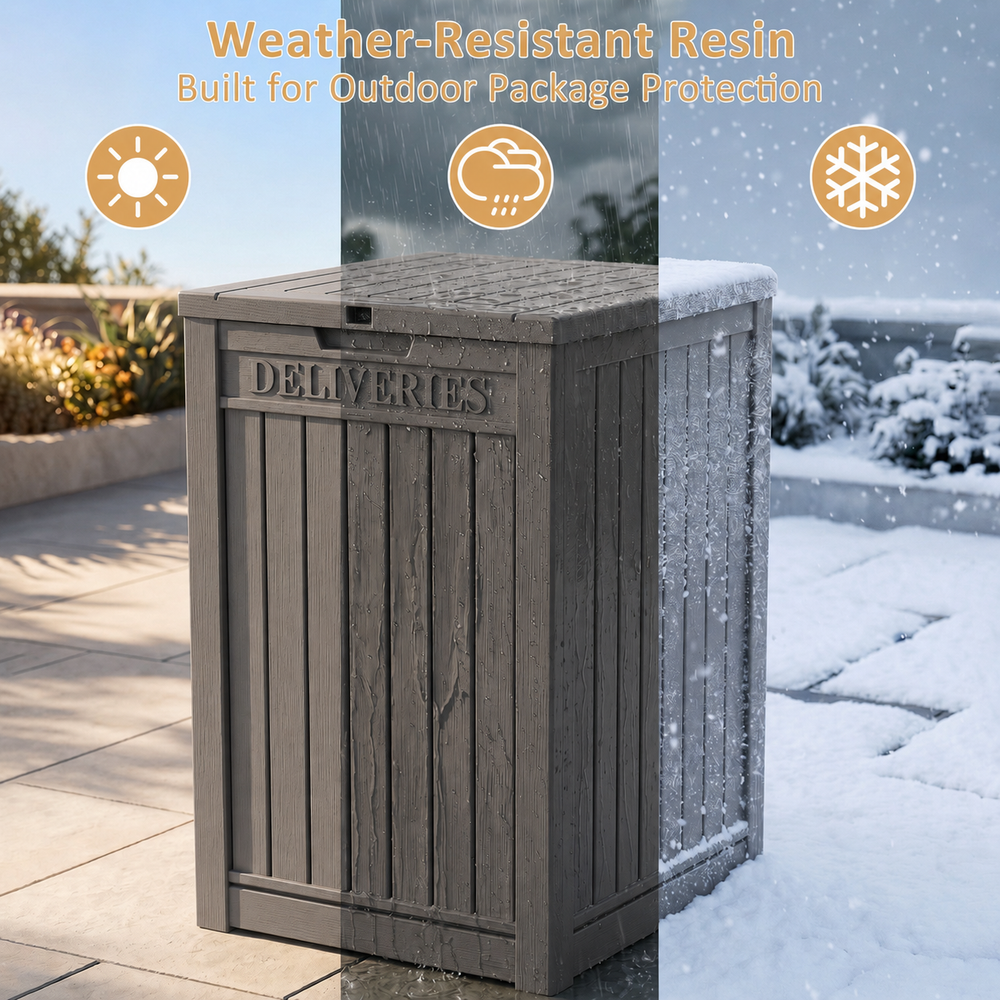 MINDYES Package Delivery Box, 55 Gallon Resin Mailbox With Lockable, Outdoor Drop Boxes for Front Entryway, Beige
