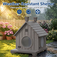 MINDYES Cat House Outdoor Pet Shelter Weatherproof Faux Wood for Cats, Kittens & Small Dog, Light Brown