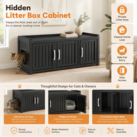 MINDYES 3-Cabin Hidden Cat Litter Box Enclosure Furniture for Bedroom Hallway, Black