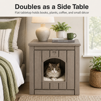MINDYES Outdoor Cat House, Weatherproof 35Gal Pet Shelter for All Small Pets, Light Brown