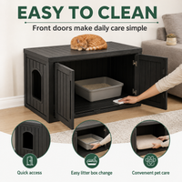 MINDYES Hidden Multifunctional Cat Litter Box Enclosure Furniture with Divider for Living Room Bedroom Hallway, Black