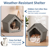 MINDYES Outdoor Cat House Weatherproof Faux Wooden Pet Shelter for Cats Kittens & Puppies, Light Brown