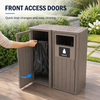 MINDYES Outdoor Trash Can with Garbage Labels, 66 Gallon Large Waterproof Garbage Can for Porch Patio, Light Brown