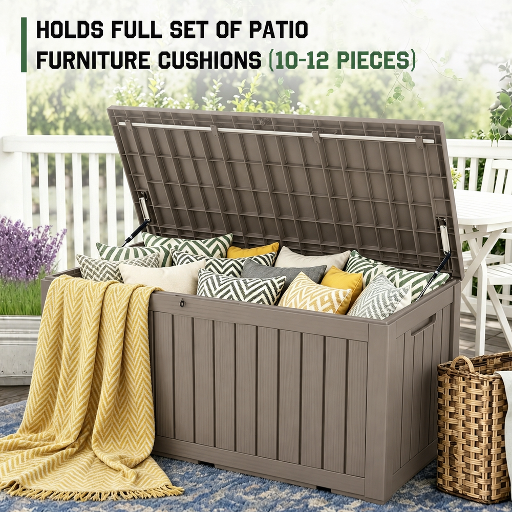 MINDYES 150 Gallon Deck Box, Extra Large Outdoor Storage for Patio Furniture Cushions, Pool Equipment & Garden Tools, Beige