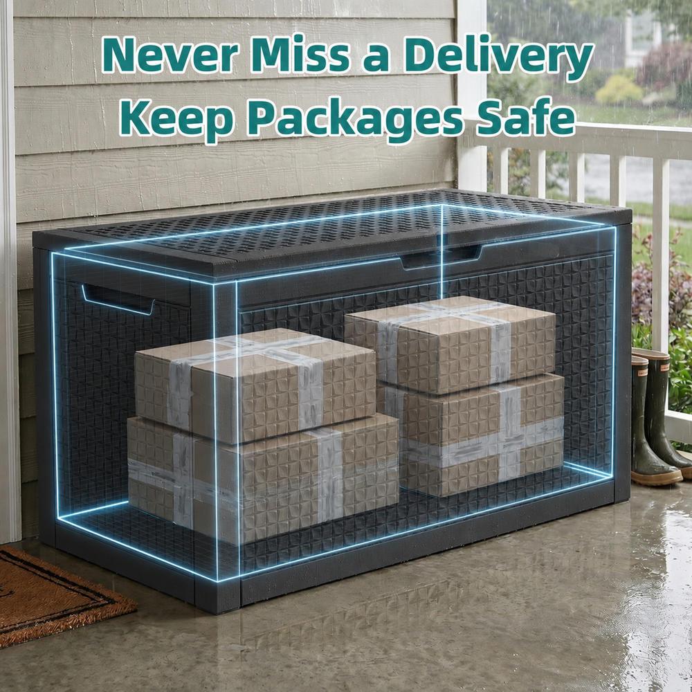 MINDYES 120 Gallon Diamond Deck Box, Geometric Texture Outdoor Storage for Patio Cushions, Pool Floats & Garden Tools, Black