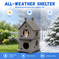 MINDYES Double-Layer Cat House for Home, Cat Shelter with entilation Windows for Indoor & Outdoor,  Light Brown