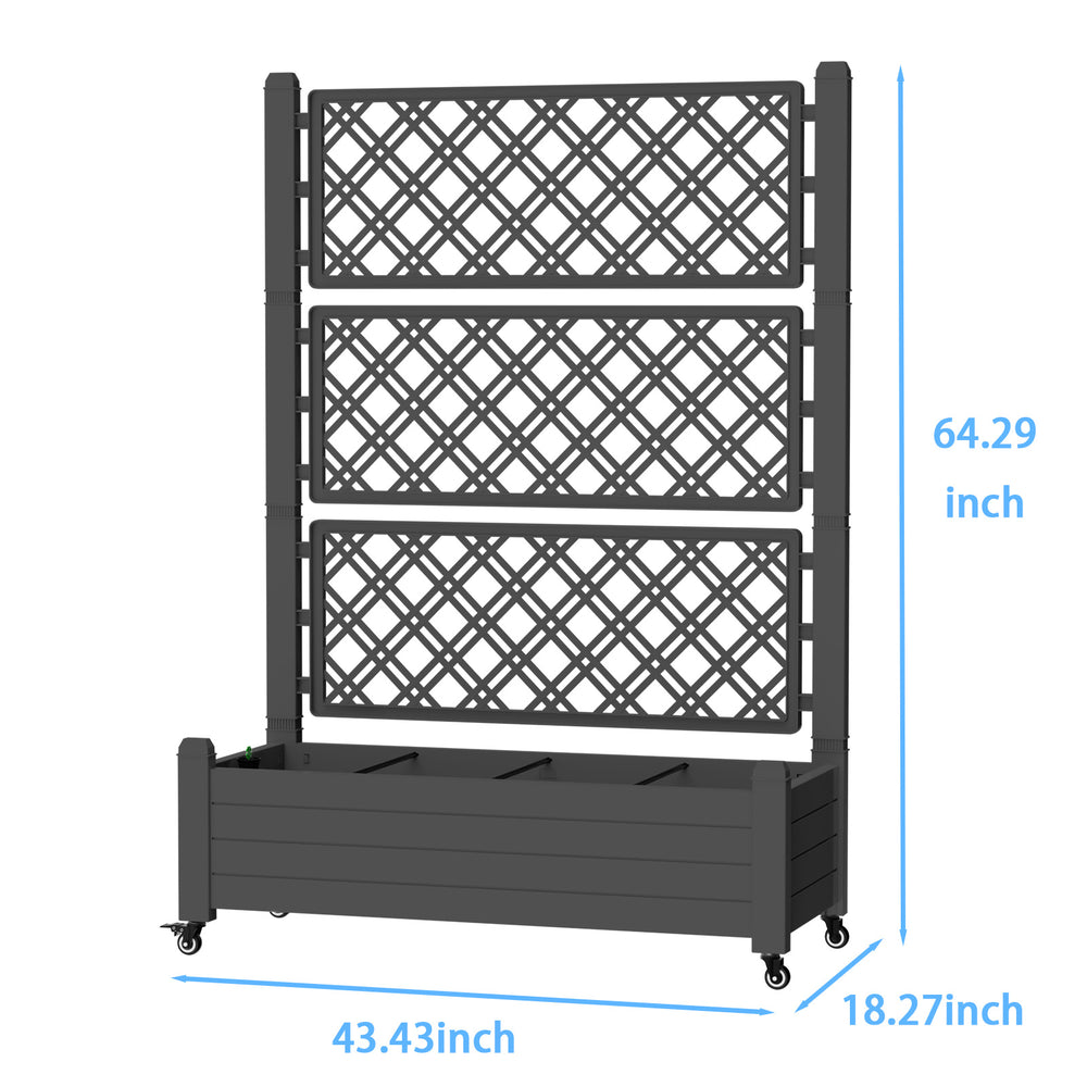 MINDYES Outdoor Raised Garden Bed With Trellis, Backyard Above Ground Large Garden Planter Boxes with Legs & Wheels 43.43*18.27*64.29