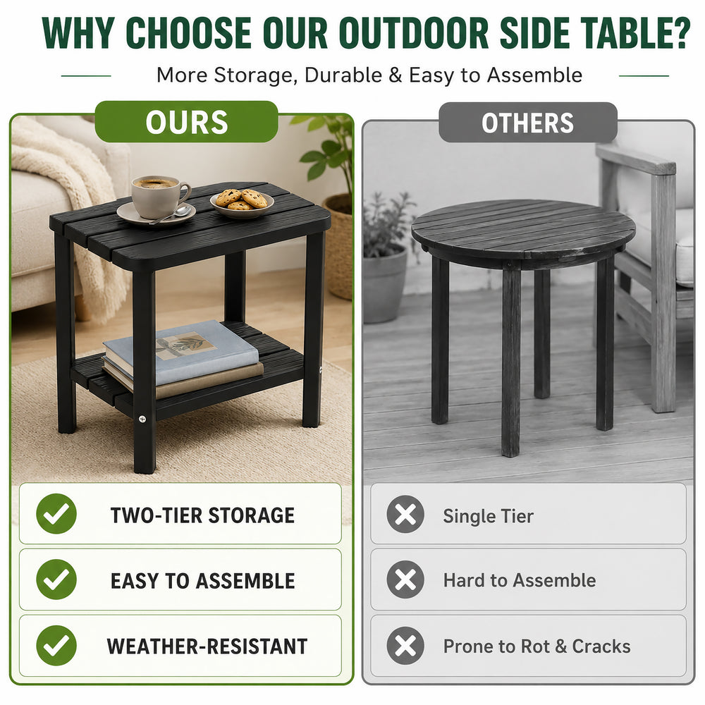 MINDYES Outdoor Side Table, Waterproof 2-Tier Patio End Tables Small Outdoor Table for Garden Patio Porch Backyard & Pool