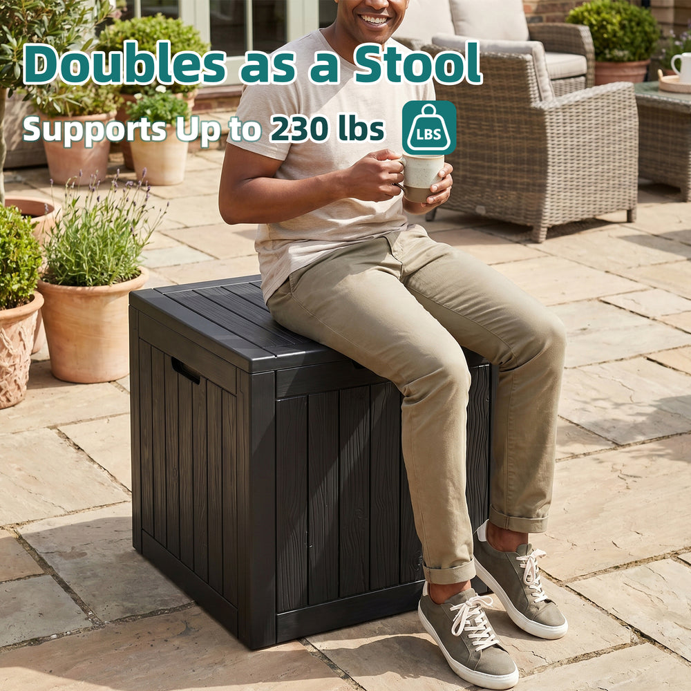 MINDYES 30 Gallon Deck Box, Outdoor Resin Storage Box, Waterproof Patio Lockable Outside Cushions, Black