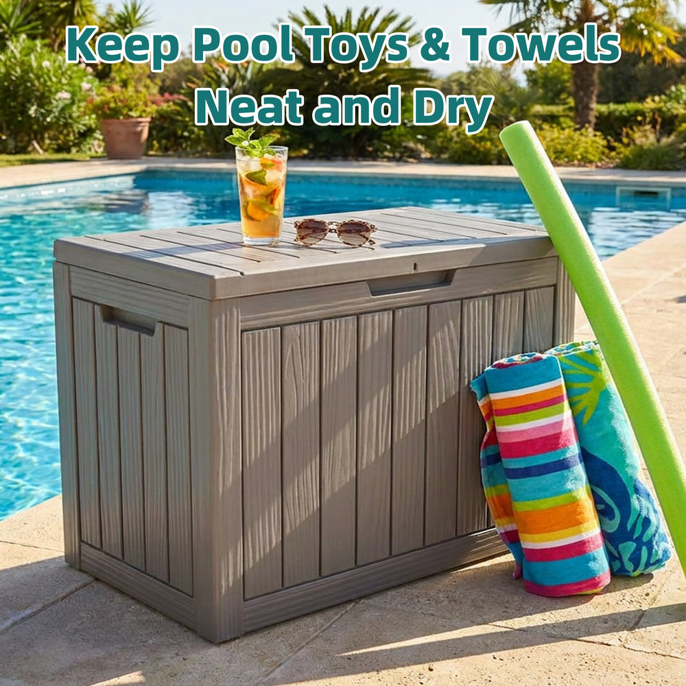 MINDYES 50 Gallon Deck Box, Resin Outdoor Storage Box with Hundles, UV Resistant Waterproof Storage Bin for Patio Cushions Gardening Tools, Beige