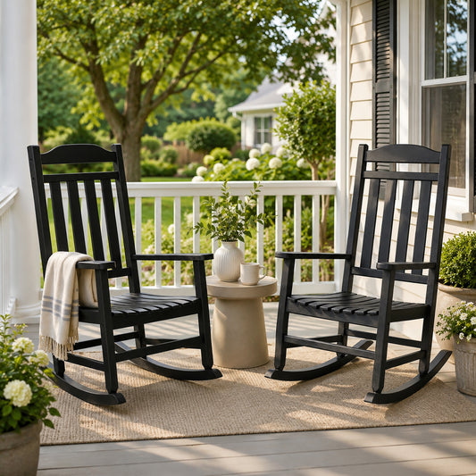 MINDYES Outdoor Rocking Chair Set of 2, Resin Patio Rocking Chair, Heavy Duty Front Porch Rocker, Black
