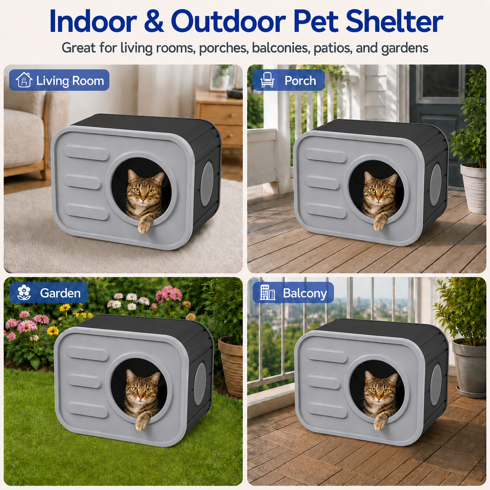 MINDYES Cat Bed for Indoor Outdoor, Home Decor Camera-Shaped Cat House with Cushion for All Cats, Gray