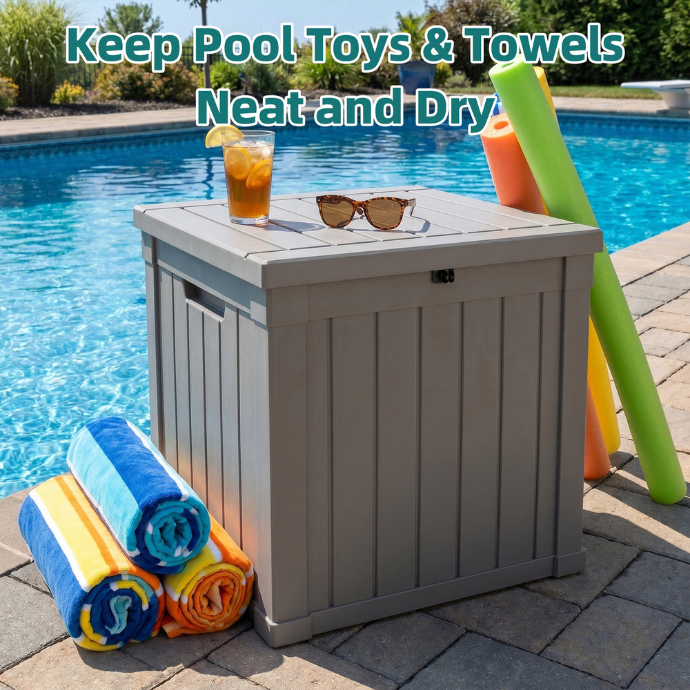 MINDYES 60 Gallon Outdoor Deck Box, Storage Box for Patio Cushions, Pool Floats & Garden Tools for Backyard, Beige