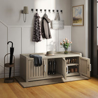 2-Tier Storage Bench Entryway Shoe Bench with 3 Doors and Adjustable Shelf