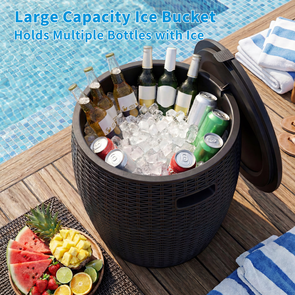 MINDYES Outdoor Patio Furniture and Cool Bar Table Cocktail Side Table with 10 Gallon Ice Cooler Bucket Cooler, Black