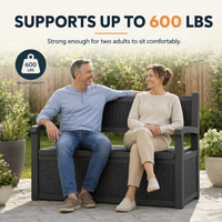 MINDYES 82 Gallon Outdoor Wicker Storage Bench, Deck Box and Organization Storage Combi for Backyard Garden, Black