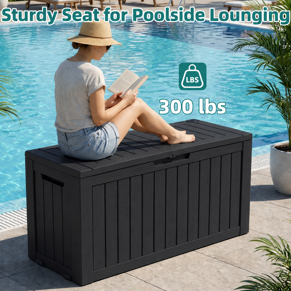 MINDYES 80 Gallon Deck Box, Extra Large Outdoor Storage for Patio Cushions, Holiday Decor & Garden Tools, Black