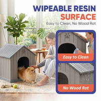 MINDYES Medium Small Dog House, Resin Faux Wood Dog Shelter for Outdoor & Indoor, Light Brown