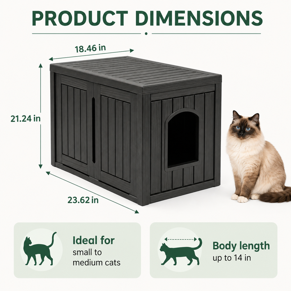 MINDYES Hidden Multifunctional Cat Litter Box Enclosure Furniture with Divider for Living Room Bedroom Hallway, Black