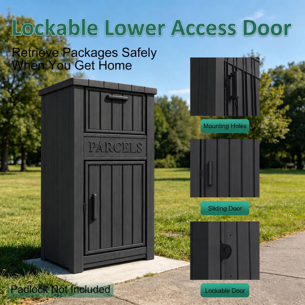 MINDYES Package Delivery Box for Porch with Lockable Secure Storage Compartment, Outdoor Storage Box for Patio Front Entryway, Black