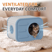 MINDYES Outdoor Cat House, Weatherproof Pet Shelter for Cats Kittens & Puppies, Blue