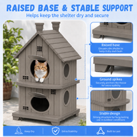 MINDYES Double-Layer Cat House for Home, Cat Shelter with entilation Windows for Indoor & Outdoor,  Light Brown