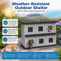 MINDYES Double-Layer Outdoor Cat House, Weatherproof Roof & Thickened Eaves for Feral Cats & Cattery, Black