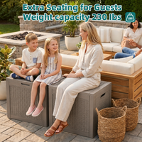 MINDYES 35 Gallon Deck Box, Wicker Outdoor Storage for Patio Cushions, Pool Toys & Garden Tools, Beige