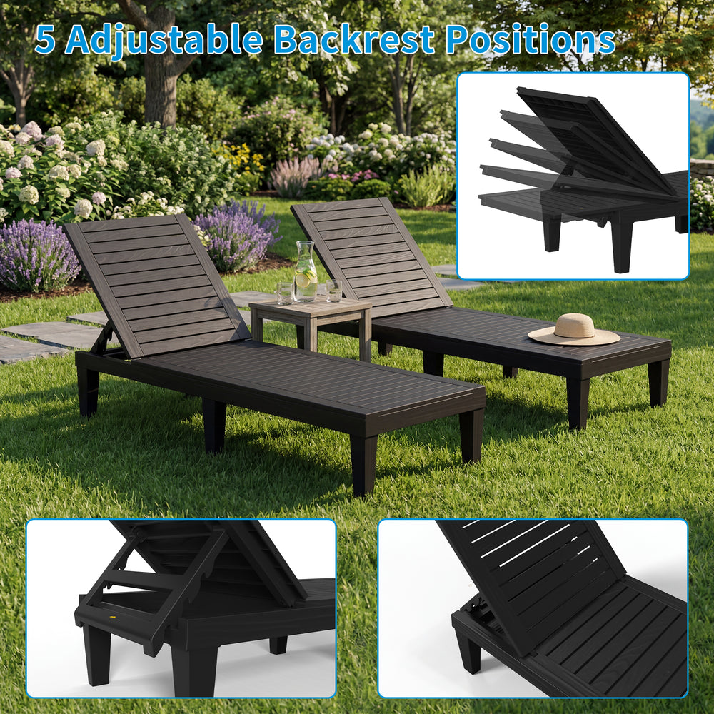 MINDYES Patio Chaise Lounge Chair Set of 2, 5-Positions Adjustable Outdoor Lounge Chair, Beige