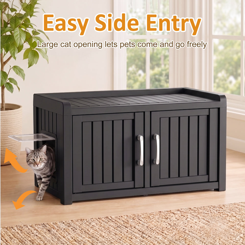 MINDYES Hidden Cat Litter Box Enclosure Furniture for Living Room Hallway, Black