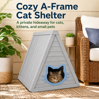 MINDYES Cat House, Indoor Outdoor Pet Shelter with Weatherproof Roof & Cat-shaped Door for All Small Pets, Gray