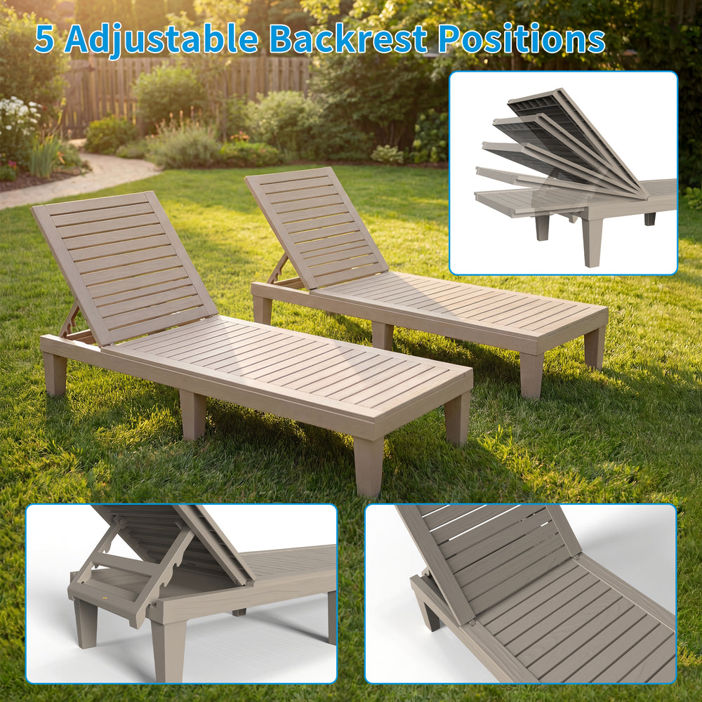 MINDYES Patio Chaise Lounge Chair Set of 2, 5-Positions Adjustable Outdoor Lounge Chair, Beige