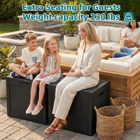 MINDYES 35 Gallon Wicker Deck Box, Outdoor Storage for Patio Cushions, Pool Toys & Garden Tools, Weatherproof Resin, UV-Resistant, Black