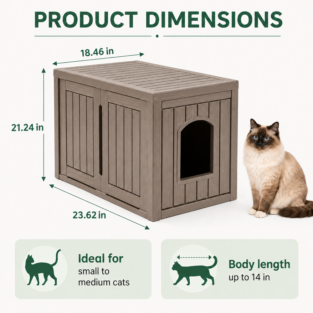 MINDYES Multifunctional Cat Cabinet, Hidden Cat Litter Box Furniture with Divider for Indoor Outdoor, Light Brown