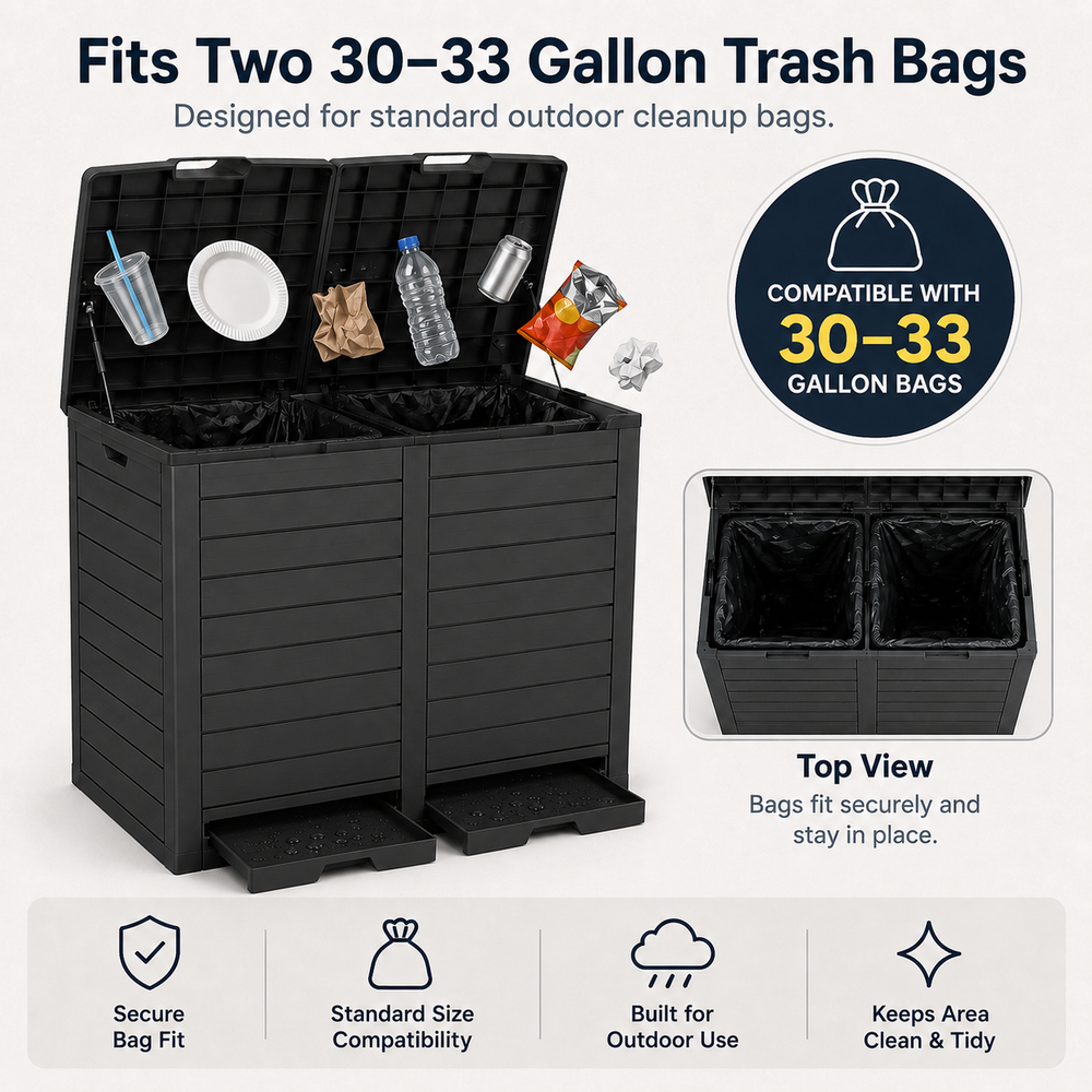 MINDYES 62 Gallon Outdoor Trash Can with Lid,  Hideaway Garbage Can for Patio Porch & Backyard, Black