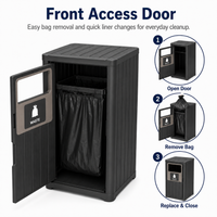 MINDYES 33 Gallon Outdoor Trash Bin with Garbage Labels, Home Garbage Can for Patio Porch & Backyard, Black