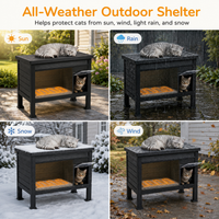 MINDYES Outdoor Cat House with Heating Pad, Pet Shelter with Weatherproof Roof & Stent, Black