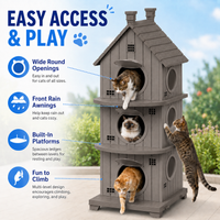 MINDYES Cat House, Weatherproof Outdoor Three-Tier Cat Bed for Garden & Patio, Light Brown