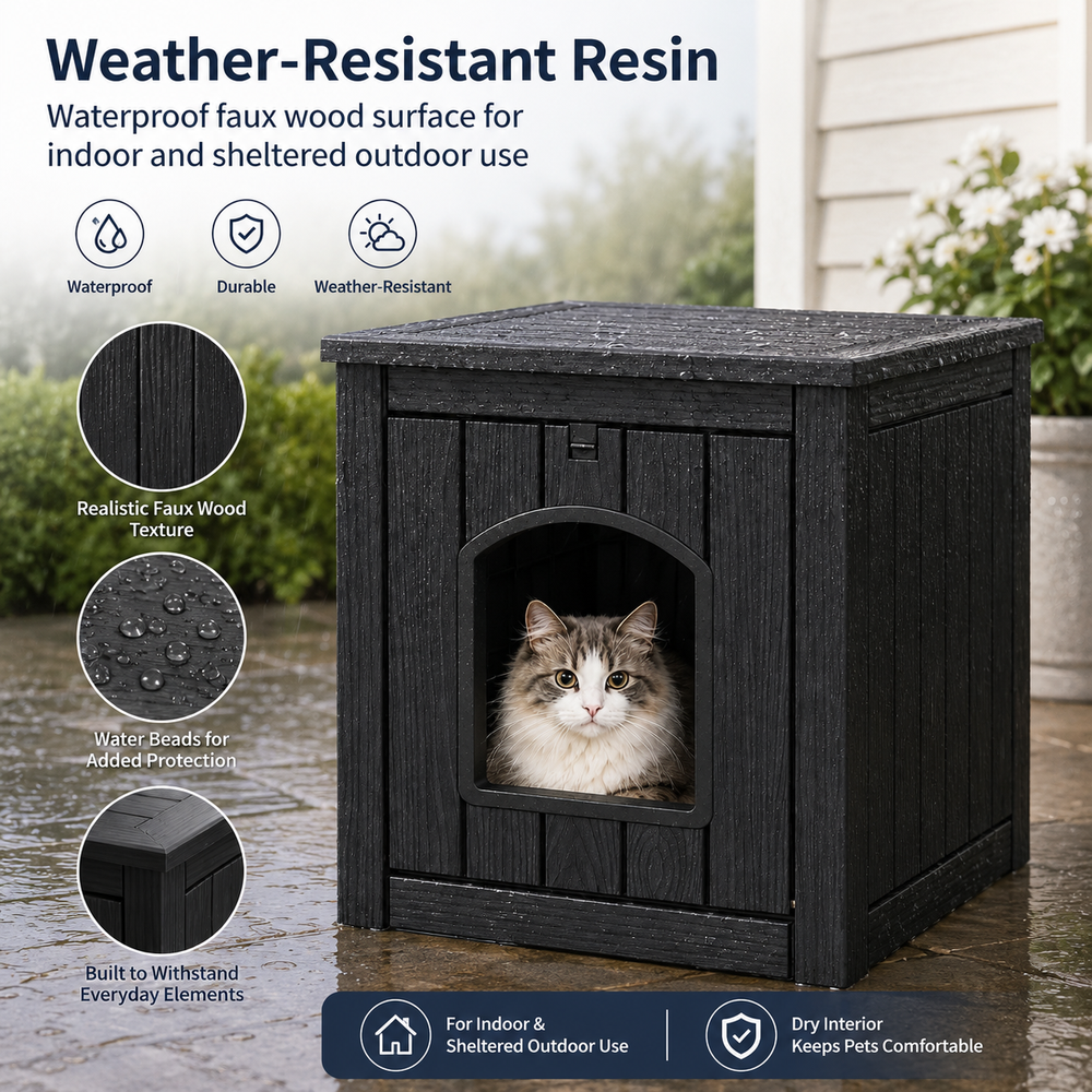 MINDYES 35Gal Cat House, Indoor Outdoor Weatherproof Cat Bed Stoarge Box for Garage & Courtyard, Black