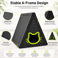MINDYES Outdoor Cat House, Weatherproof Roof & Cat-shaped Door for Cats Kittens & Puppies, Black