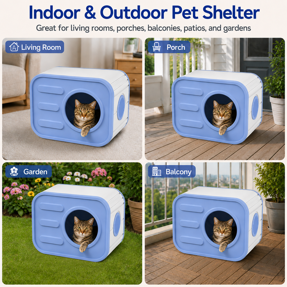 MINDYES Indoor Cat Bed with Cushion, Camera-Shaped Cat House for Cats Kittens & Puppies, Blue