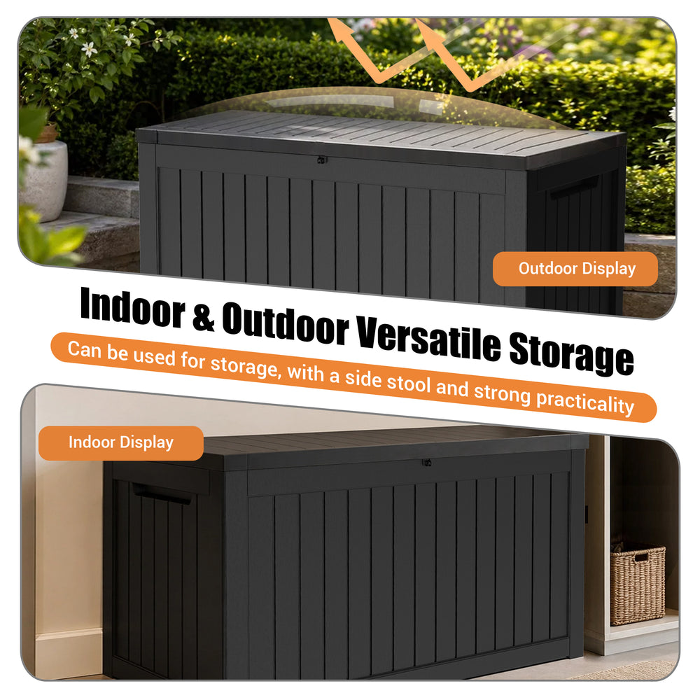 MINDYES 260 Gallon Deck Box, Large Outdoor Storage for Patio Furniture Cushions, Pool Equipment & Seasonal Decor, Black