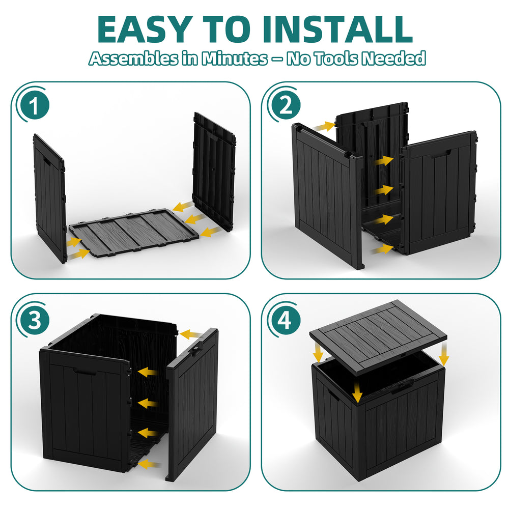 MINDYES 30 Gallon Deck Box, Outdoor Resin Storage Box, Waterproof Patio Lockable Outside Cushions, Black