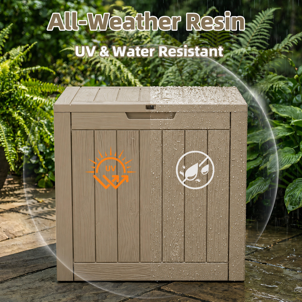 MINDYES 30 Gallon Resin Deck Box, Waterproof UV Resistant Outdoor Storage Box for Patio Garden, Beige