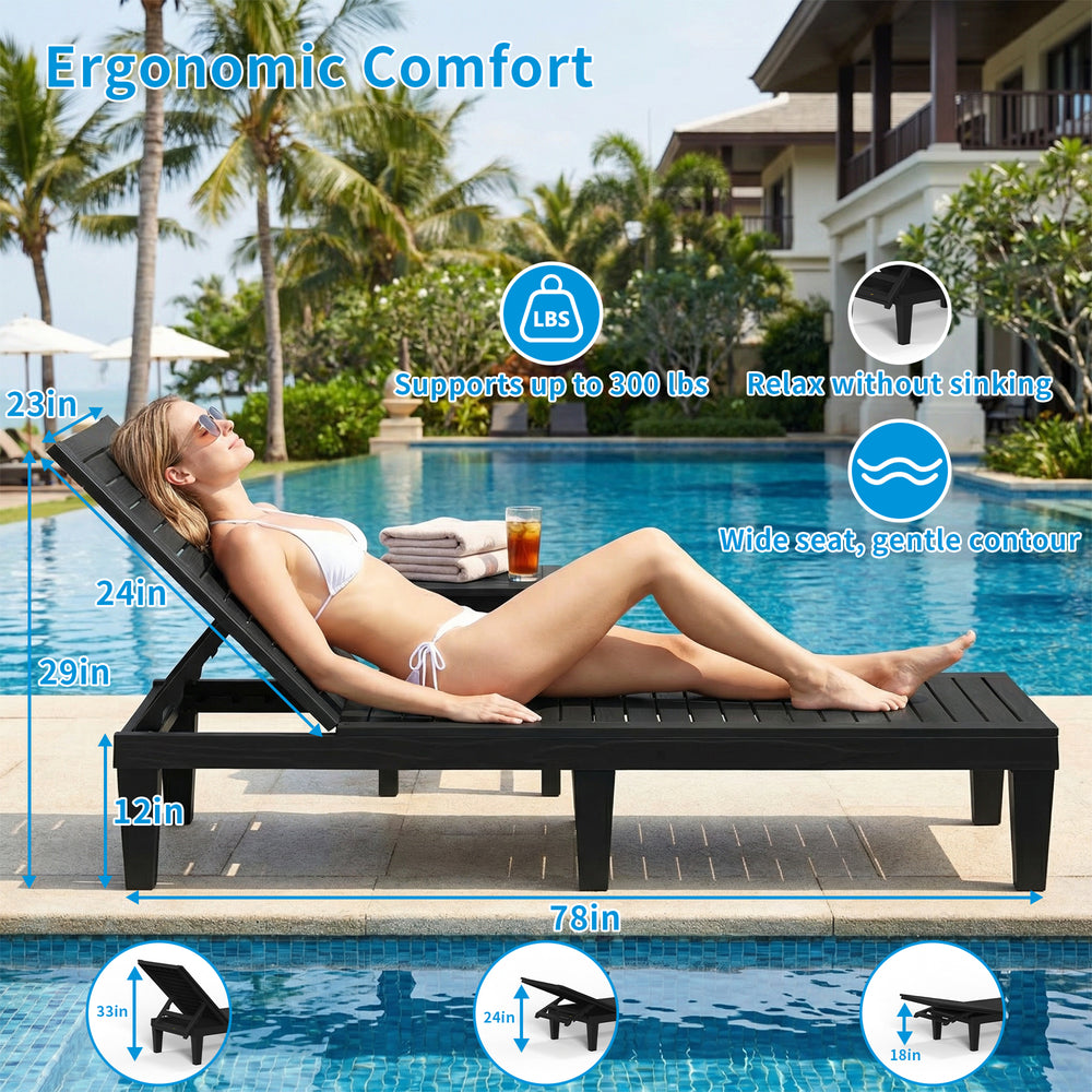 MINDYES Patio Chaise Lounge Chair, Outdoor Lounge Chair 5 Positions Pool Lounger, Black