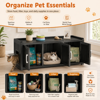 MINDYES 3-Cabin Hidden Cat Litter Box Enclosure Furniture for Bedroom Hallway, Black
