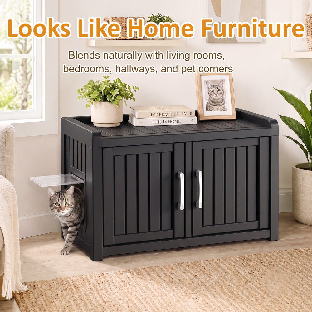 MINDYES Hidden Cat Litter Box Enclosure Furniture for Living Room Hallway, Black