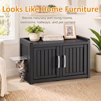 MINDYES Hidden Cat Litter Box Enclosure Furniture for Living Room Hallway, Black
