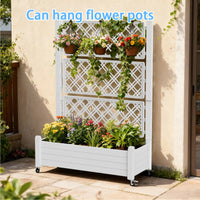 MINDYES Outdoor Raised Beds, Large Resin Patio Planter Box Stand With Trellis Divisible with Drain Plug,Water Monitor for Plants Vegetables Flowers Fruits