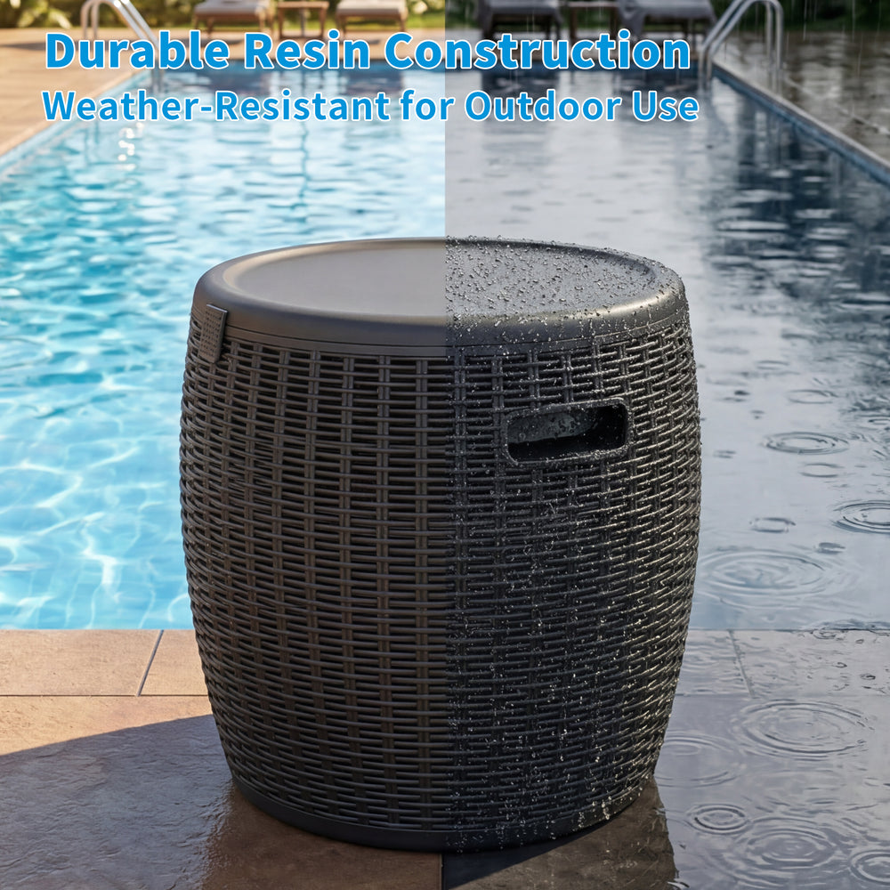 MINDYES Outdoor Patio Furniture and Cool Bar Table Cocktail Side Table with 10 Gallon Ice Cooler Bucket Cooler, Black